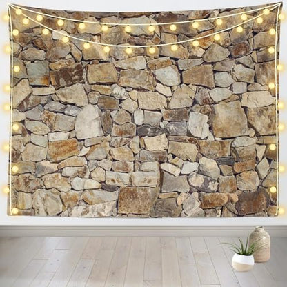 Loccor Retro Stone Wall Tapestry Rustic Brown Rock Stone Wall Hanging Birthday Party Decorations Brick Rock Texture Tapestry for Home Bedroom Living Room Decor 80''x60'' - size: 80"L x 60"W