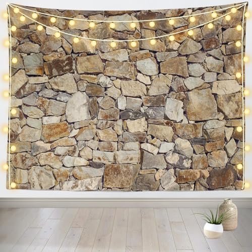 Loccor Retro Stone Wall Tapestry Rustic Brown Rock Stone Wall Texture Wall Hanging Tapestry Brick Tapestry for Home Bedroom Decor 92''x70'' - size: 70" x 92"