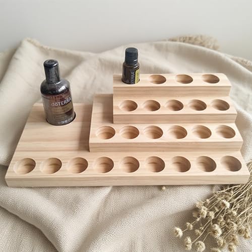 Wooden Essential Oil Rack 4 Tier Essential Oil Holder Shelves for Oil Solid Wood Essential Oil Organizer 25-Bottle Essential Oil Display Stand Tabletop Storage Rack for 5-20ml Bottles - style: 4 Layers-3