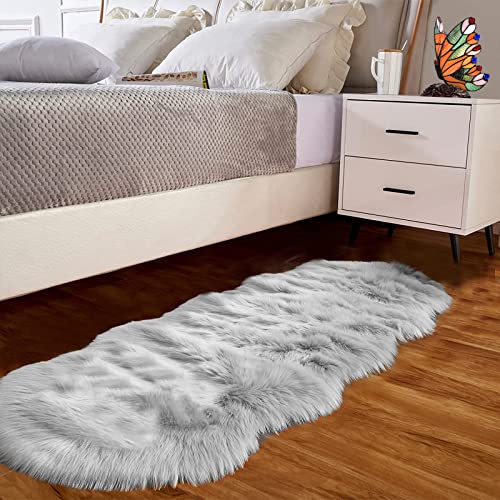 Goolela Grey Fluffy Fuzzy Furry Runner Rug 2x6 for Bedroom Bedside Faux Sheepskin Fur Shaggy Soft Plush Sheepskin - color: Grey, size: 2' x 6' (Sheepskin)
