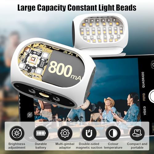 Magnetic Fill Light for Gimbal Stabilizer, Magnetic Light for DJI Gimbal Small Video Lights, 40 Led Portable Clip Cell Phone Selfie Lights, Rechargeable Selfie Lights with 3 Lights Modes