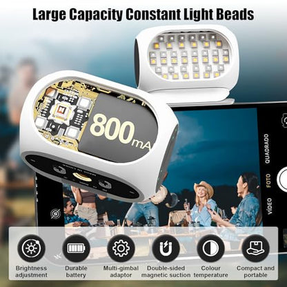 Magnetic Fill Light for Gimbal Stabilizer, Magnetic Light for DJI Gimbal Small Video Lights, 40 Led Portable Clip Cell Phone Selfie Lights, Rechargeable Selfie Lights with 3 Lights Modes