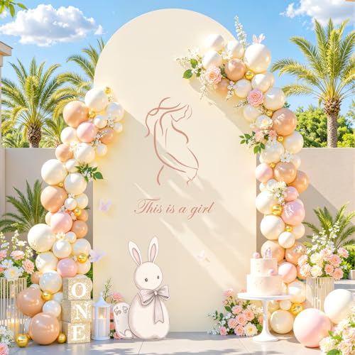 Beige Arch Cover 6ft Spandex Beige Wedding Arch Backdrop Cover for Birthday Party Baby Shower Balloon Arch Stand Cover Baby in Bloom Bridal Shower Photo Arch Covers Stretchy Backdrop Decorations - color: Beige, size: 6FT