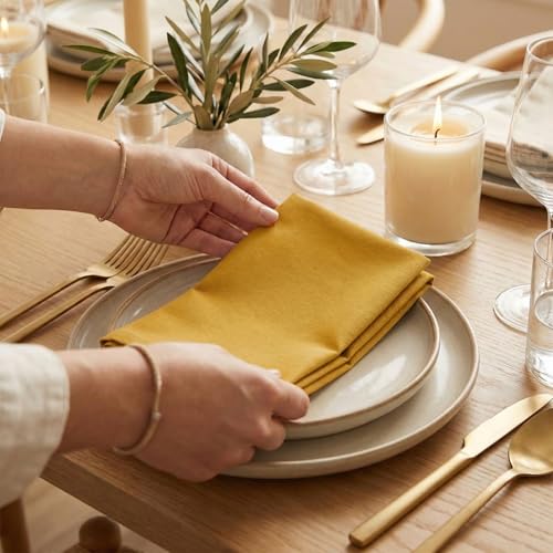 Accent Home 100% Cotton Napkins, Delicate Cloth Napkins for Dinners, Parties and Weddings，18 x 18 Inch Set of 12 - Mustard - color: 02 - Mustard - Twill, size: 18"x18" - Pack of 12