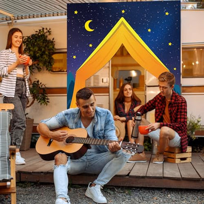 3Pcs Camping Party Decorations Porch Banners Backdrop for Summer Camp Campfire Adventure Door Cover Camper Theme Birthday Baby Shower Photo Booth Props Supplies - style: Camping Party