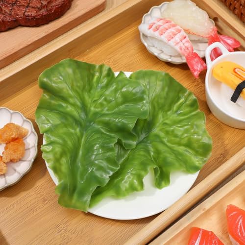 Artificial Lettuce Leaves: Fake Green Leaf Lettuce - PVC Realistic Fake Green Leaves for House Kitchen Party Pub Easter Spring Photography Prop Food Plating