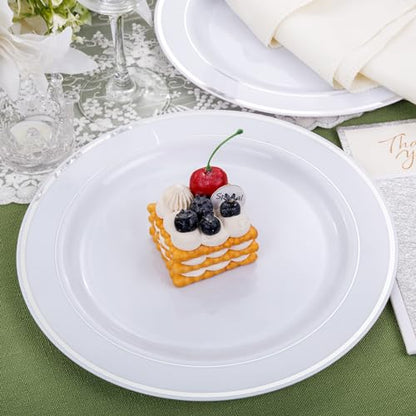 bUCLA 30PCS Silver Plastic Dinner Plates - Premium Heavy Duty 10.25inch Silver Disposable Party Plates, White and Silver Plastic Plates for Wedding & Christmas - color: 10.25Inch-30pcs-Silver
