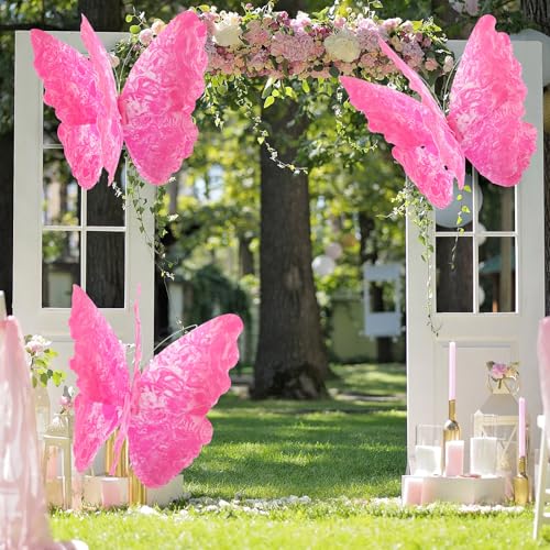 Havawish 3 Pcs Giant Butterfly Party Decoration Artificial 3D Large Butterflies Prop for Wedding Garden Birthday Party Wall Decor Wedding Reception Banquet Ceremony Church Red - color: Gradient Rose Red, size: Butterfly
