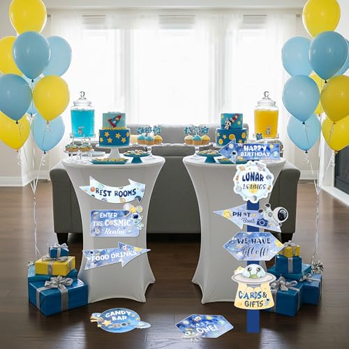 20PCS Outer Space Party Decorations Signs Sapceship Rocket Astronaut Directional Signs Blue Solar System Cutouts Yard Outdoor Wall Road Sign for Outer Space Birthday Baby Shower Decors Party Supplies Photo Props - style: Outer Space