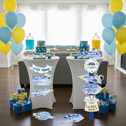 20PCS Outer Space Party Decorations Signs Sapceship Rocket Astronaut Directional Signs Blue Solar System Cutouts Yard Outdoor Wall Road Sign for Outer Space Birthday Baby Shower Decors Party Supplies Photo Props - style: Outer Space
