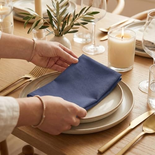 ACCENTHOME Accent Home 100% Cotton Napkins, Delicate Cloth Napkins for Dinners, Parties and Weddings，18 x 18 Inch Set of 12 - Navy - color: 09 - Navy - Twill, size: 18"x18" - Pack of 12