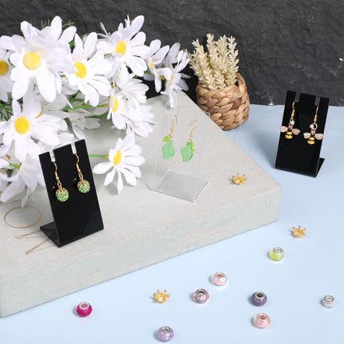 6Pcs Earring Display Stands Earring Holder Organizer for Vendors Single Earring-Card-Display Stand L-Shape Acrylic Dangle Earrings Jewelry Display for Vendors Home 1.4x1.8x3.35 Inch (3 Black 3 Clear)