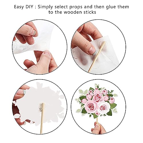Wedding Photo Booth Props, Bachelorette Party Decorations, Engagement Party Decorations in Rose Gold, Pink with Glitter 23 pcs Pre-Assembled Funny Props