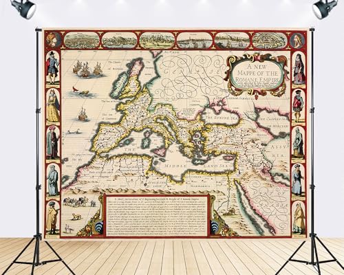 Trykid 6x6ft Ancient Roman Empire Map Backdrop Vintage Historical Photography Background Educational Display Party Decoration Tapestry Photo Booth Prop Fabric - size: 6x6ft
