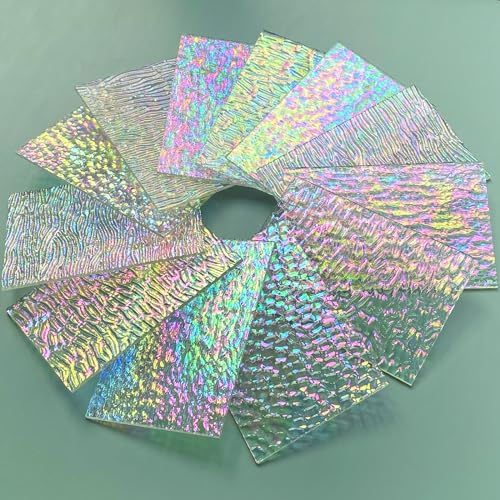 12 Sheets Iridescent Clear Stained Glass Sheet Variety Textures, 4 x 6 inch Transparent Cathedral Mosaic Glass for Crafts, Stained Glass Supplies for Art Glass Projects and Mosaic Work - color: Iridescent Clear