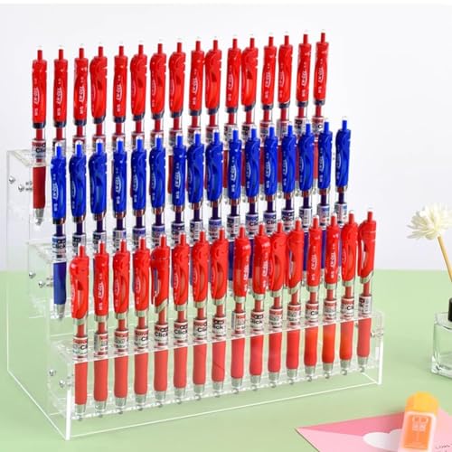 WAYUTO 144 Holes Acrylic Pencil Holder Pen Storage Rack Marker Display Stand Makeup Brush Organizer Stationery Supplies Holder for Desktop 3-Tier