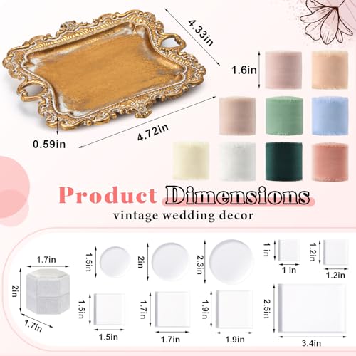 Cinnvoice 20 Piece Flat Lay Photography Props Set for Jewelry & Wedding Details, Vintage Jewelry Tray, Acrylic Display Blocks, Velvet Ring Box & Styling Fabrics