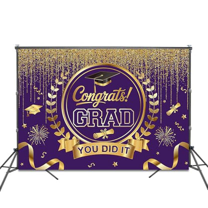 Graduation Backdrop Congrats Grad You Did It Party Decorations Background Congratulations Graduate Class of 2026 Banner Photo Booth Props (Purple and Gold, 7x5ft) - color: Purple and Gold