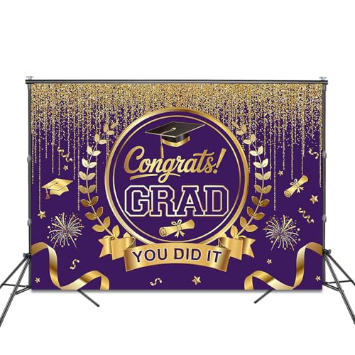 Graduation Backdrop Congrats Grad You Did It Party Decorations Background Congratulations Graduate Class of 2026 Banner Photo Booth Props (Purple and Gold, 7x5ft) - color: Purple and Gold