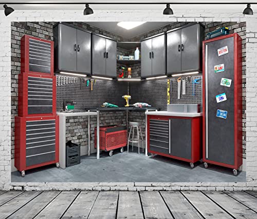 BELECO 20x10ft Fabric Modern Garage Backdrops for Photography Interior Repair Tools Cabinet Toolbox Tools Shelf Background for Mechanic Theme Party Decorations Birthday Photoshoot Photo Booth Props - size: 20x10FT