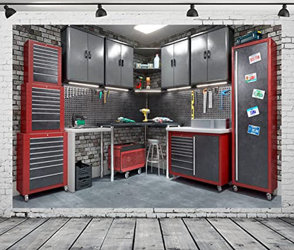 BELECO 15x8ft Fabric Modern Garage Backdrops for Photography Interior Repair Tools Cabinet Toolbox Tools Shelf Background for Mechanic Theme Party Decorations Birthday Photoshoot Photo Booth Props - size: 15x8FT
