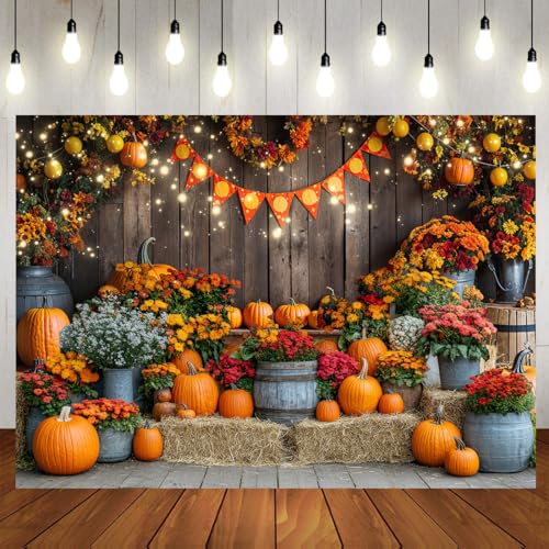 10x8ft Fall Pumpkin Backdrop Autumn Thanksgiving Harvest Hay Leaves Wooden Background Fall Baby Shower Birthday Banner Decoration Party Supplies 341