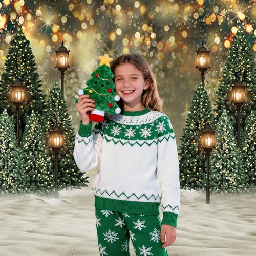 Mocsicka Christmas Photo Backdrop Winter Glitter Bokeh Christmas Tree Photography Background Winter Snow Green Forest Famliy Party Wall Decoration Photo Studio Props (5x7ft) - size: 5x7ft