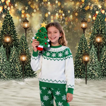 Mocsicka Christmas Photo Backdrop Winter Glitter Bokeh Christmas Tree Photography Background Winter Snow Green Forest Famliy Party Wall Decoration Photo Studio Props (5x7ft) - size: 5x7ft