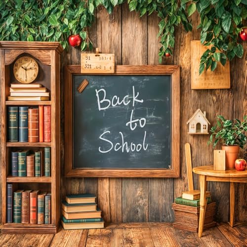 Kate Back to School Photo Backdrop Chalkboard Wood Wall Background Green Leaves Welcome Students to School Photography Backdrops, 10x10ft - size: 10x10ft