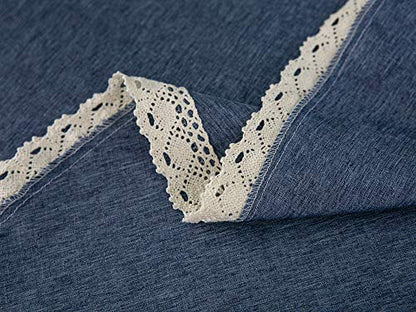 EHouseHome Faux Linen Tablecloth with Lace Trim - Waterproof/Spill Proof/Stain Resistant/Wrinkle Free/Oil Proof - for Banquet, Parties, Dinner,Wedding,Holiday,Denim Blue Round 60Inch - color: Denim Blue, size: 60" (Round)