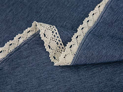 EHouseHome Faux Linen Tablecloth with Lace Trim - Waterproof/Spill Proof/Stain Resistant/Wrinkle Free/Oil Proof - for Banquet, Parties, Dinner,Wedding,Holiday,Denim Blue Rectangle 60x120Inch - color: Denim Blue, size: 120" x 60" (Rectangular)