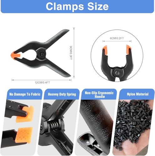 6 Pack 4.5 Inch Heavy Duty Spring Clamps + 6 Pack Backdrop Clips, Elastic Nylon Backdrop Clamps Holder Background Clips for Video Photography Background Support, Canvas, Creation and Home Use - color: Black, size: 6 Clamps & 6 Clips