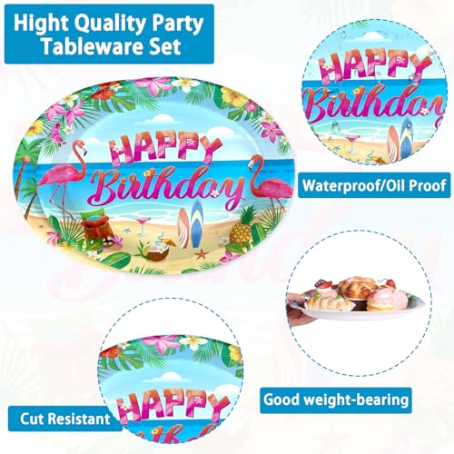 50Pcs Hawaiian Luau Oval Paper Plates 10" x 12" Large Disposable Heavy Duty Tropical Flamingo Party Platters Summer Aloha Dessert Plates for Holiday Beach Birthday Dinner Party Decorations Supplies - style: 50Pcs Beach Luau Oval Paper Plates