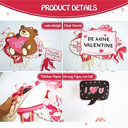 Valentines Day Photo Booth Props Kit, 28PCS Photography Props, Funny DIY Picture Selfie Accessories for Valentine’s Day Wedding Party Suppliers Favor Birthday Shower Decoration Decor