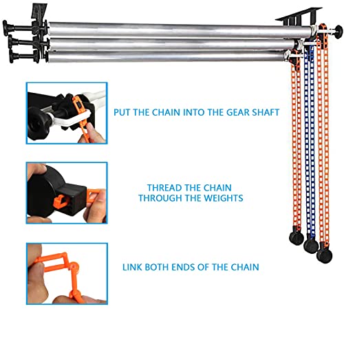 Photography Backdrop Wall Mount 3 Roller Support System, Manual Photo Background Ceiling Holder, Including 2 Tri-fold Hooks, 6 Expand Bars, 3 Chains, for Home Studio Live Stream Game Video - color: 3 Support Rollers