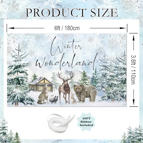 Mocsicka Winter Wonderland Backdrop Banner Woodland Animals Winter Wonderland Baby Shower Birthday Holiday Party Decorations Photo Booth Props (6x3.6ft) - size: 6x3.6ft