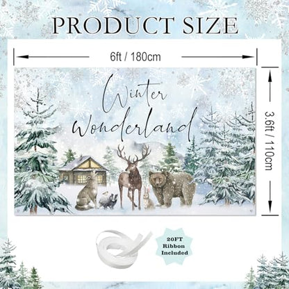 Mocsicka Winter Wonderland Backdrop Banner Woodland Animals Winter Wonderland Baby Shower Birthday Holiday Party Decorations Photo Booth Props (6x3.6ft) - size: 6x3.6ft