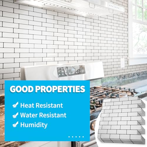 Art3d 10-Sheet Peel and Stick Backsplash Tile for Kitchen - 12”×12” Stick on Wall Tile for Kitchen Bathroom Countertop Living Room, Warm White with Black Grout - color: Warm White With Black Grout