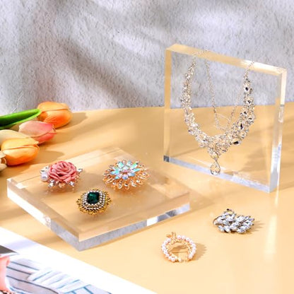 2 Pack 6 x 6 x 1 Inch Clear Acrylic Display Blocks | Polished Square Cube Riser Stand for Jewelry, Collectibles, Trophy, and Cake Decor