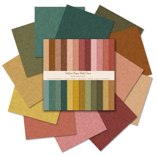 24 Sheets Scrapbook Paper Solid Colors - Double-Sided Earth Tone Craft Sheets for DIY Decorative Background Card Making Photo Album Junk Journal Decor, 12"x12" (Boho Tone) - color: Boho Tone