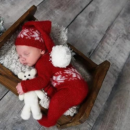 Christmas Newborn Baby Photo Shoot Props Outfits Crochet Clothes Santa Claus Red Hat Pants Photography Props - color: Red C
