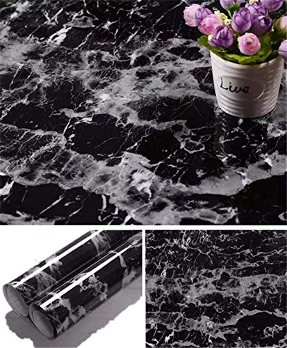 Yancorp 120inches Black Wallpaper Black and White Stripes Peel and Stick Wallpaper Marble Stick on Counter Tops Self Adhesive - color: Black, size: 120" x 16"