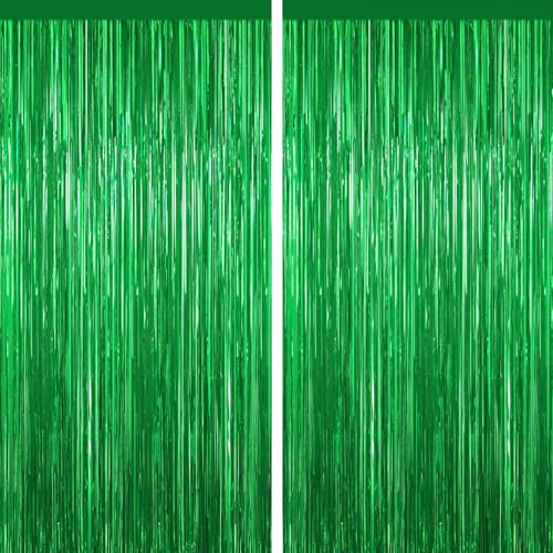 Green Tinsel Backdrop Foil Fringe Curtains - 2 Packs Door Streamers Backdrop for Birthday Door Decorations, Party Supplies for Bachelorette, Graduation, Christmas, Disco Decor - color: Green