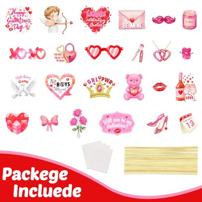 24Pcs Galentine's Day Decorations Photo Booth Props Including Masks, Love, Glasses, Mustache, Snowman for Galentines Valentines Day Party Decortions Supplies Ideas Favors