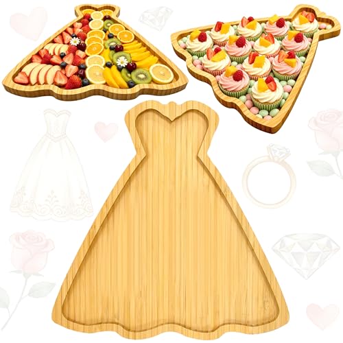 1 Pcs Wooden Bride to Be Decoration Wedding Party Platter for Tabletop Dress Charcuterie Board Food Trays Reusable Fillable Serving Plates for Bridal Shower Engagement Tableware Mr and Mrs Party Favor - color: Dress