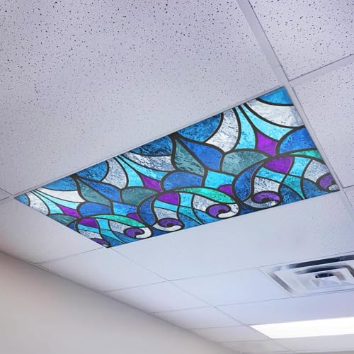 Magnetic Fluorescent Light Cover for Ceiling Lights Classroom 2x4 - High Resolution Magnetic Office Light Filter (Pack of 1) - Eliminate Headaches & Eyestrain - Stained Glass - color: Stained Glass - 5