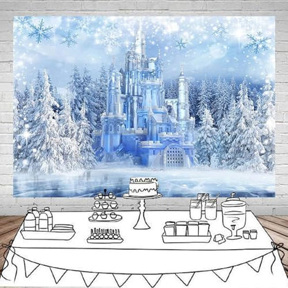 Mocsicka Christmas Winter Backdrop Frozen Crystal Pendant Ice and Snow White World Photography Background for Kids Photo Studio Props Princess Fairy Tale Xmas Eve Background (6x4ft) - size: 6x4ft
