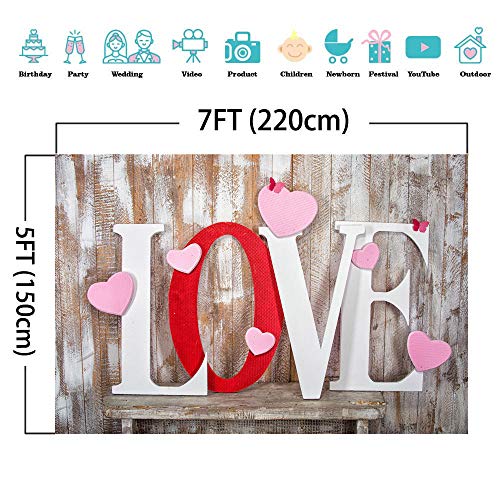 Valentine's Day Backdrops Pink Love Heart Retro Wooden Wall Photography Background Wedding 7x5ft Photo Background Newborn Bridal Shower Birthday Party Banner Decor Mother's Day Photo Studio Props