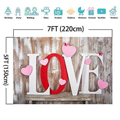 Valentine's Day Backdrops Pink Love Heart Retro Wooden Wall Photography Background Wedding 7x5ft Photo Background Newborn Bridal Shower Birthday Party Banner Decor Mother's Day Photo Studio Props