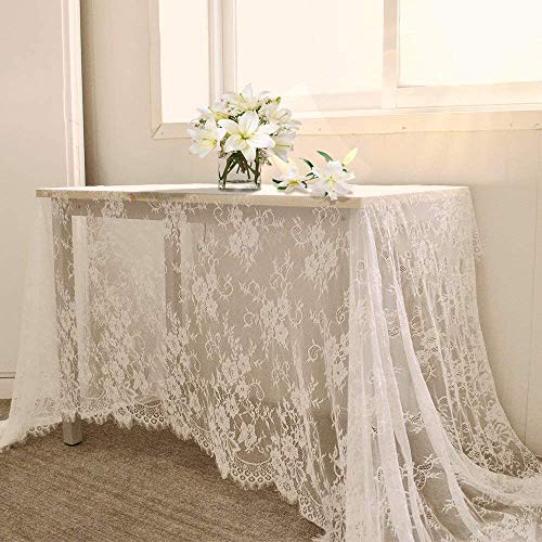 B-COOL White Lace Tablecloth 5 Pack 60 x 120 Inch Wedding Table Cloth Rustic Table Overlay Sheer Table Cloths for Vintage Party Thanksgiving Floral Fall Table Decoration - color: White, size: 60" x 120" (5 Pieces Rectangle)